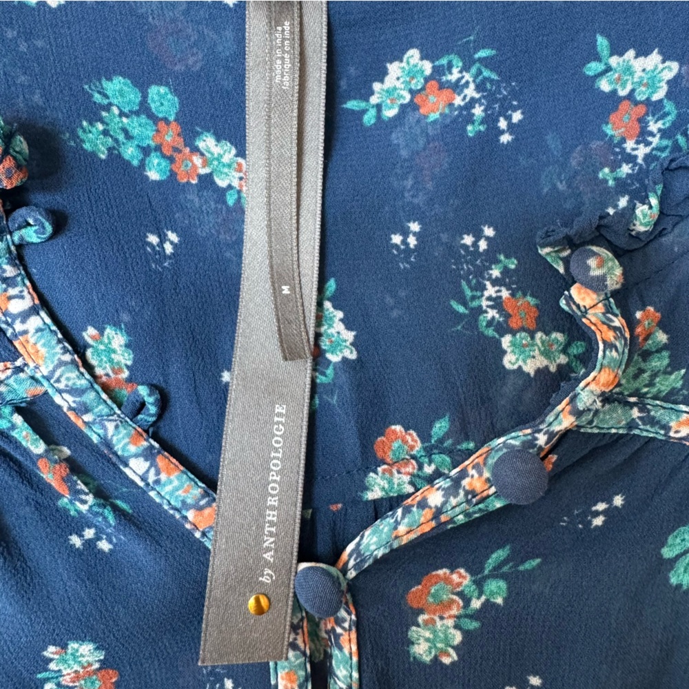 Anthropologie Navy Floral Ruffled Peasant Blouse - Picture 11 of 15